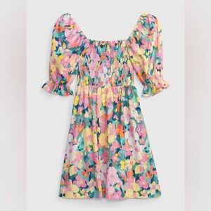 Gap puff sleeve watercolor floral linen blend dress sz xs